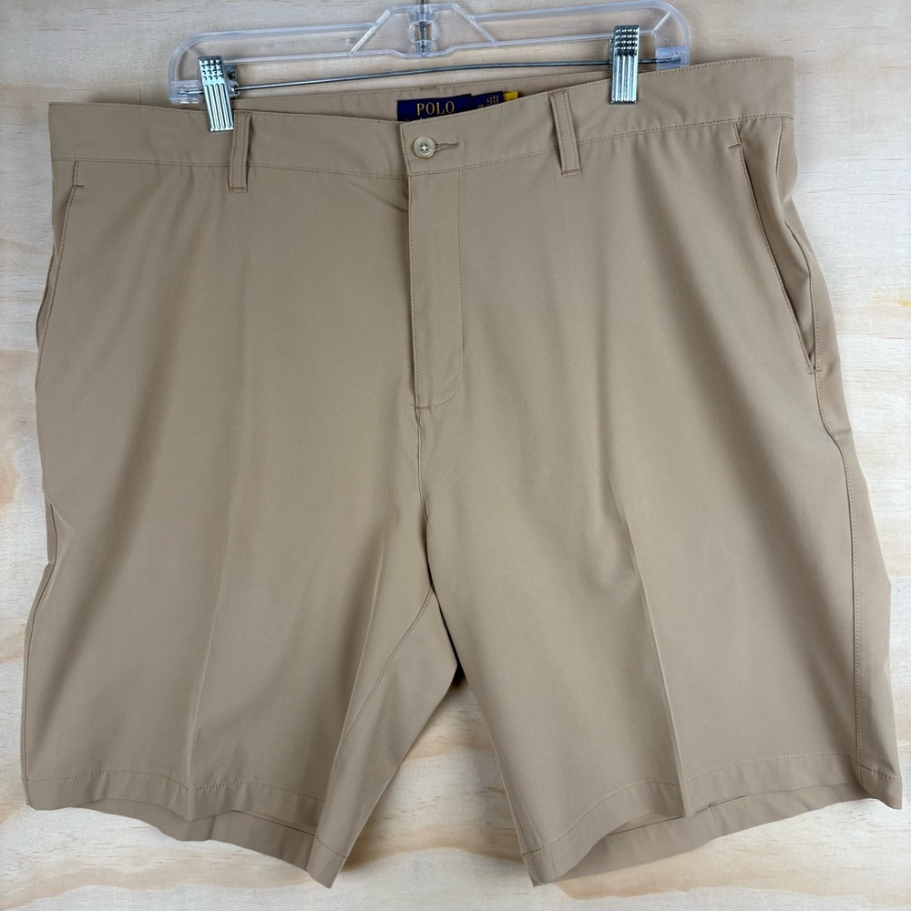 Polo Ralph Lauren Shorts 38 Tan Khaki Performance Swim Stretch Flat Front 9"